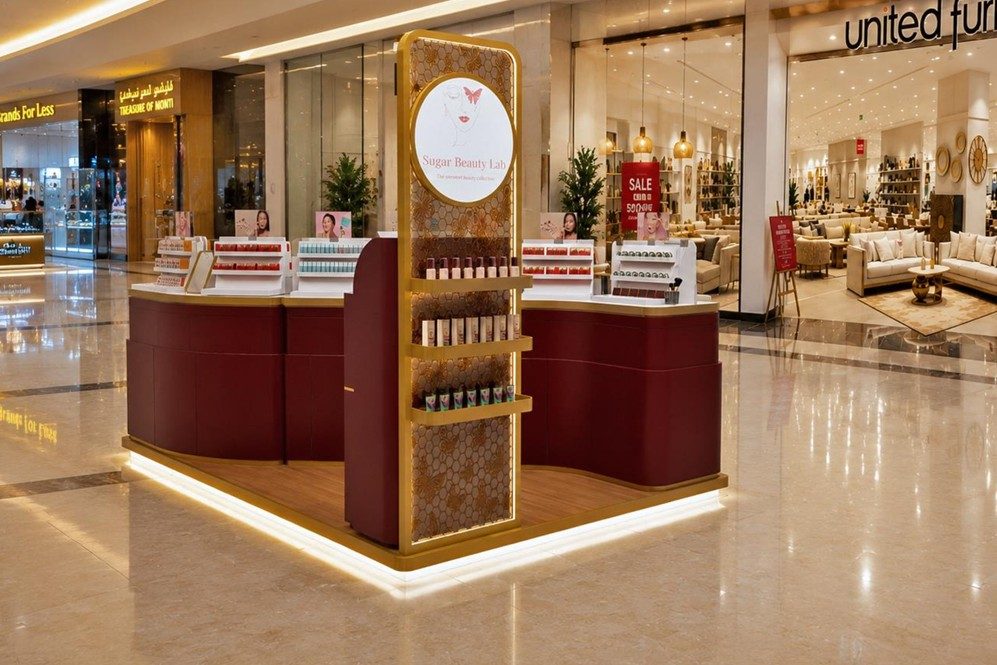 The Sugar Beauty Lab kiosk in a Dubai shopping mall